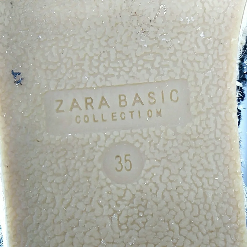 Zara Basic Collection Metallic Faux Leather Cap Toe Espadrills Silver Glitter 35